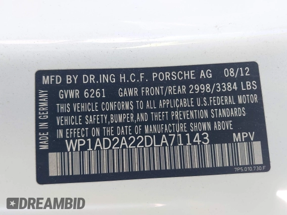2013 Porsche Cayenne GTS with VIN WP1AD2A22DLA71143, listed as a IAAI auction lot 41287138 with 143,434 mi miles and . Bid and sale history available at DreamBid. Image 9.