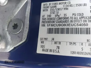 2014 Ford Escape SE with VIN 1FMCU9G93EUC54050, listed as a IAAI auction lot 42062980 with 129,015 mi miles. Bid and sale history available at carsss.com. Image 9.