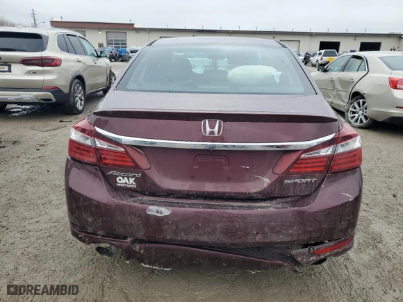 2016 Honda Accord Sedan Sport with VIN 1HGCR2F51GA179785, listed as a Copart auction lot 44389555 with 0 mi miles and Salvage Title. Bid and sale history available at carsss.com. Image 6.