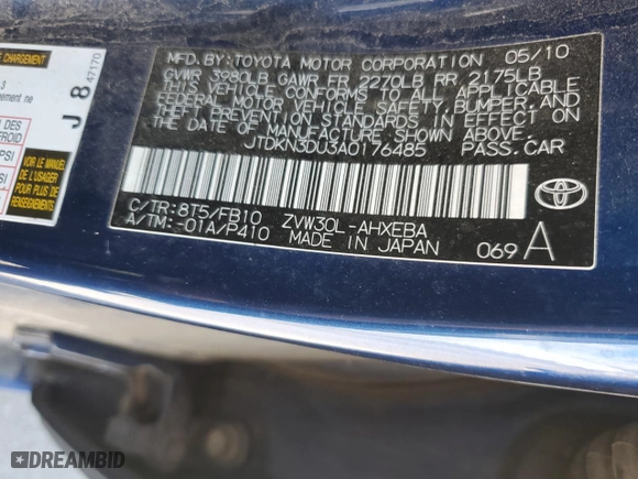 2010 Toyota Prius II with VIN JTDKN3DU3A0176485, listed as a Copart auction lot 53692745 with 146,443 mi miles and Clean Title. Bid and sale history available at carsss.com. Image 12.