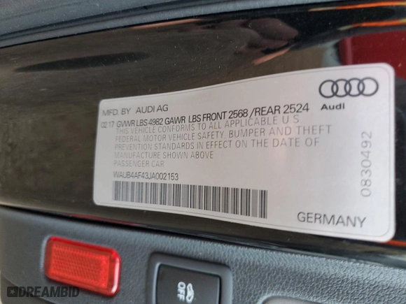 2018 Audi S4 Premium Plus with VIN WAUB4AF43JA002153, listed as a Copart auction lot 69990442 with 50,209 mi miles. Bid and sale history available at carsss.com. Image 12.