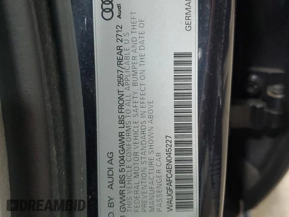 2014 Audi A6 Premium Plus z VIN WAUGFAFC4EN045227, wystawiony jako Copart lot #56884485 z przebiegiem 45 138 mil mil oraz Szkoda całkowita • Salvage title. Historia ofert i sprzedaży dostępna na DreamBid. Obrazek 12.