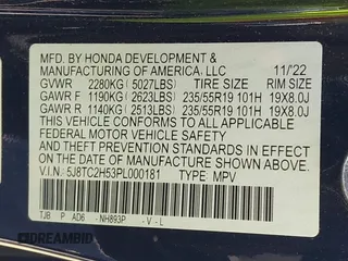 2023 Acura RDX Technology with VIN 5J8TC2H53PL000181, listed as a IAAI auction lot 42308339 with 10,630 mi miles and . Bid and sale history available at DreamBid. Image 9.