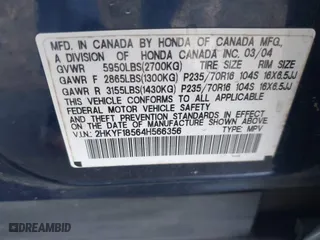 2004 Honda Pilot EX with VIN 2HKYF18564H566356, listed as a IAAI auction lot 41226359 with 363,625 mi miles. Bid and sale history available at carsss.com. Image 9.