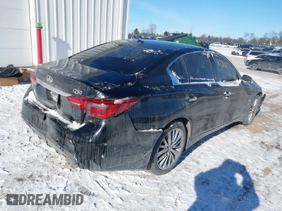 2018 Infiniti Q50 3.0t LUXE with VIN JN1EV7AR5JM445635, listed as a IAAI auction lot 41287362 with 58,703 mi miles. Bid and sale history available at carsss.com. Image 4.