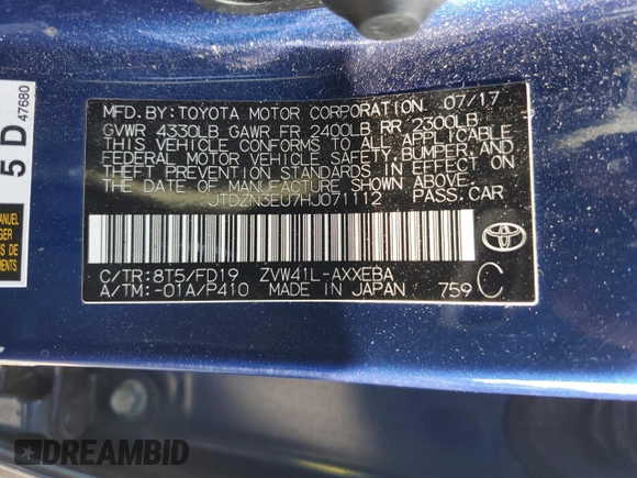 2017 Toyota Prius Two z VIN JTDZN3EU7HJ071112, wystawiony jako Copart lot #57523205 z przebiegiem 124 886 mil mil oraz Szkoda całkowita • Salvage title. Historia ofert i sprzedaży dostępna na DreamBid. Obrazek 14.