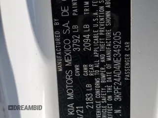 2021 Kia Forte LXS with VIN 3KPF24AD4ME349205, listed as a Copart auction lot 64805393 with 46,773 mi miles and Salvage Title. Bid and sale history available at DreamBid. Image 13.
