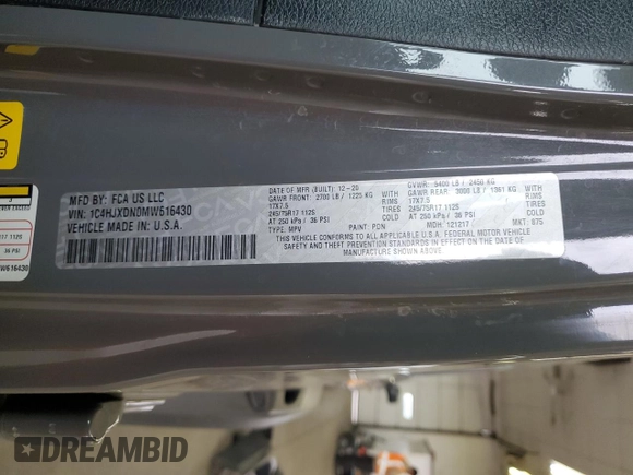 2021 Jeep Wrangler Unlimited Sport S with VIN 1C4HJXDN0MW616430, listed as a Copart auction lot 55697425 with 84,109 mi miles and Salvage title. Bid and sale history available at DreamBid. Image 14.