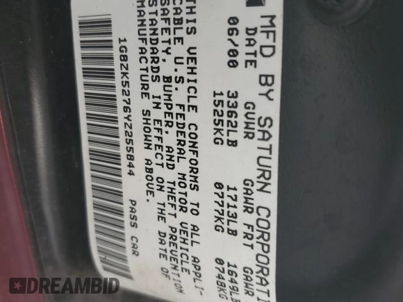 2000 Saturn SL with VIN 1G8ZK5276YZ255844, listed as a Copart auction lot 42003175 with 239,377 mi miles and Salvage title. Bid and sale history available at DreamBid. Image 12.