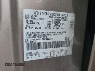 2001 Ford F-150 XLT z VIN 1FTRW08L71KB33686, wystawiony jako Copart lot #58133455 z przebiegiem 248 370 mil mil oraz Szkoda całkowita • Salvage title. Historia ofert i sprzedaży dostępna na DreamBid. Obrazek 12.