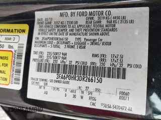 2013 Ford Fusion SE with VIN 3FA6P0HR3DR266150, listed as a IAAI auction lot 42341694 with 123,756 mi miles and . Bid and sale history available at DreamBid. Image 9.