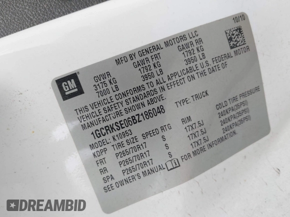 2011 Chevrolet Silverado 1500 LT with VIN 1GCRKSE06BZ186048, listed as a IAAI auction lot 41618521 with 291,361 mi miles and . Bid and sale history available at DreamBid. Image 9.