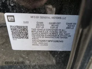 2023 Chevrolet Malibu RS with VIN 1G1ZG5ST0PF128245, listed as a Copart auction lot 48771525 with 51,676 mi miles and Salvage Title. Bid and sale history available at DreamBid. Image 12.
