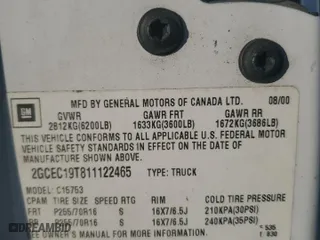 2001 Chevrolet Silverado 1500 LT with VIN 2GCEC19T811122465, listed as a Copart auction lot 44249515 with 91,555 mi miles and Salvage Title. Bid and sale history available at carsss.com. Image 14.