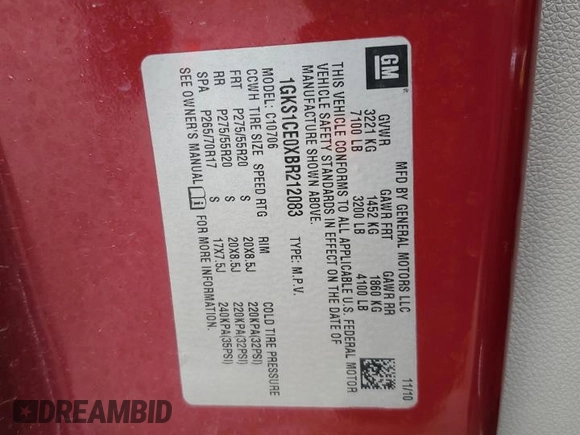 2011 GMC Yukon SLT with VIN 1GKS1CE0XBR212083, listed as a Copart auction lot 46918845 with 232,695 mi miles and Salvage Title. Bid and sale history available at carsss.com. Image 15.