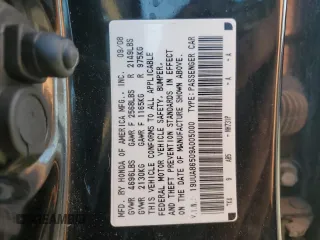 2009 Acura TL Technology z VIN 19UUA86509A005000, wystawiony jako Copart lot #59663305 z przebiegiem 165 984 mil mil oraz Szkoda całkowita • Salvage title. Historia ofert i sprzedaży dostępna na DreamBid. Obrazek 12.