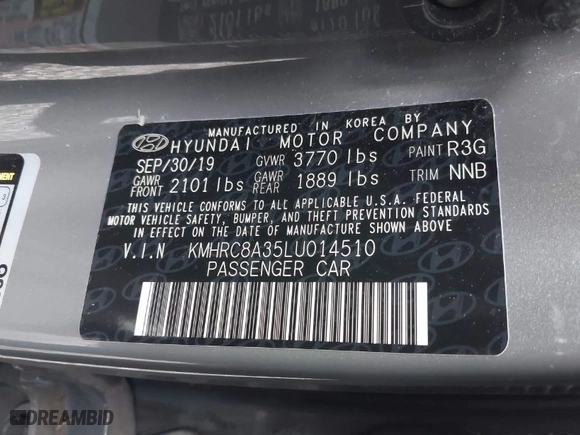 2020 Hyundai Venue SEL with VIN KMHRC8A35LU014510, listed as a IAAI auction lot 41778111 with 60,495 mi miles. Bid and sale history available at carsss.com. Image 9.