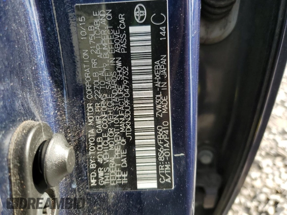 2015 Toyota Prius Four with VIN JTDKN3DU9F0479732, listed as a Copart auction lot 43252505 with 104,506 mi miles and Salvage Title. Bid and sale history available at carsss.com. Image 12.