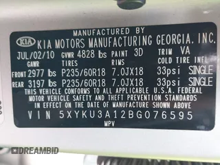 2011 Kia Sorento EX with VIN 5XYKU3A12BG076595, listed as a IAAI auction lot 41920914 with 190,751 mi miles. Bid and sale history available at carsss.com. Image 9.
