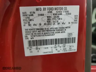 2007 Ford Escape XLT with VIN 1FMYU93157KA60267, listed as a Copart auction lot 45866945 with 239,485 mi miles and Salvage Title. Bid and sale history available at carsss.com. Image 14.