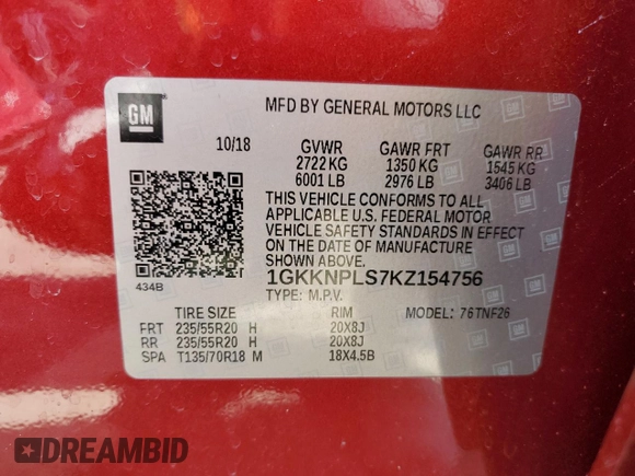2019 GMC Acadia Denali with VIN 1GKKNPLS7KZ154756, listed as a Copart auction lot 47887225 with 81,151 mi miles and Salvage Title. Bid and sale history available at carsss.com. Image 14.