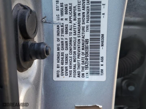 2019 Honda Insight Touring with VIN 19XZE4F93KE007489, listed as a Copart auction lot 88846975 with 118,689 mi miles and Salvage Title. Bid and sale history available at carsss.com. Image 14.