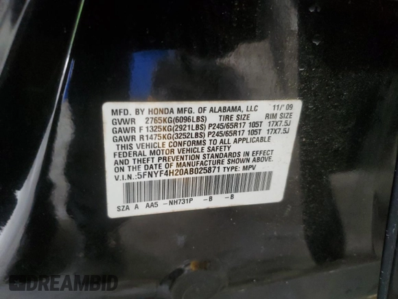 2010 Honda Pilot LX z VIN 5FNYF4H20AB025871, wystawiony jako Copart lot #58636105 z przebiegiem 236 713 mil mil oraz Czysty tytuł • Clean title. Historia ofert i sprzedaży dostępna na DreamBid. Obrazek 13.