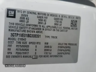 2011 GMC Sierra 1500 SLE with VIN 3GTP1VE01BG308391, listed as a Copart auction lot 53954405 with Not provided miles and Salvage title. Bid and sale history available at DreamBid. Image 12.