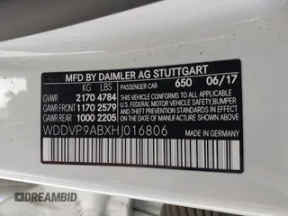 2017 Mercedes-Benz B with VIN WDDVP9ABXHJ016806, listed as a IAAI auction lot 42106582 with 47,329 mi miles. Bid and sale history available at carsss.com. Image 9.