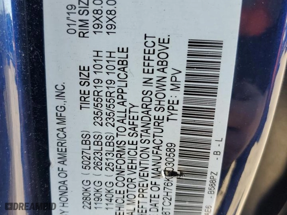 2019 Acura RDX w/Advance Pkg with VIN 5J8TC2H76KL030589, listed as a Copart auction lot 47542075 with 85,229 mi miles and Salvage Title. Bid and sale history available at carsss.com. Image 15.