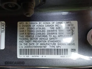2022 Honda CR-V Touring with VIN 2HKRW2H95NH647587, listed as a IAAI auction lot 41790565 with 85,879 mi miles. Bid and sale history available at carsss.com. Image 9.