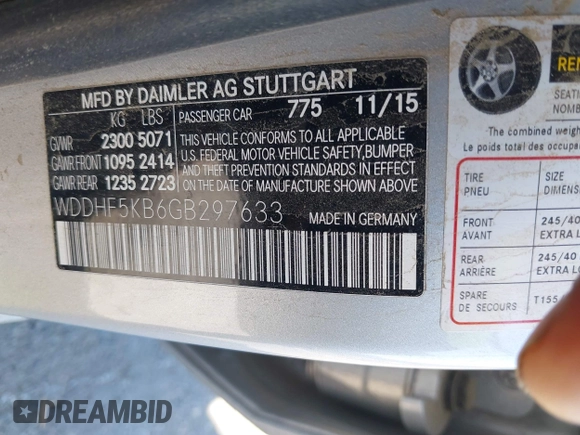 2016 Mercedes-Benz E 350 Sport with VIN WDDHF5KB6GB297633, listed as a IAAI auction lot 42115837 with 91,643 mi miles and . Bid and sale history available at DreamBid. Image 9.