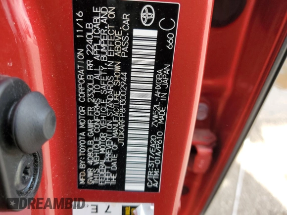 2017 Toyota Prius Plus with VIN JTDKARFP8H3002944, listed as a Copart auction lot 53931505 with 84,809 mi miles and Salvage Title. Bid and sale history available at DreamBid. Image 12.