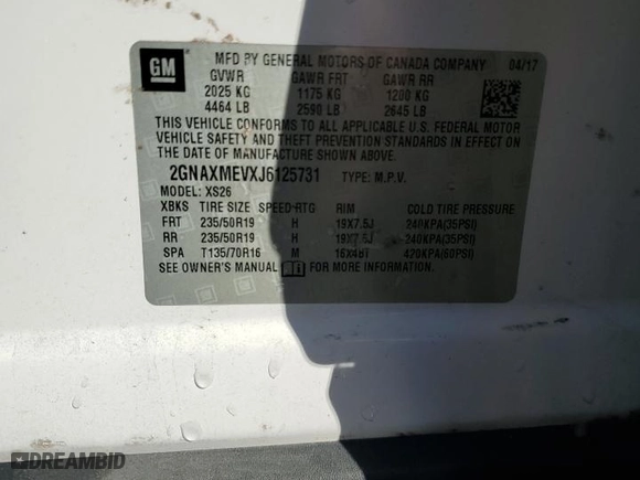 2018 Chevrolet Equinox Premier with VIN 2GNAXMEVXJ6125731, listed as a Copart auction lot 52130725 with 101,029 mi miles and Salvage Title. Bid and sale history available at carsss.com. Image 14.