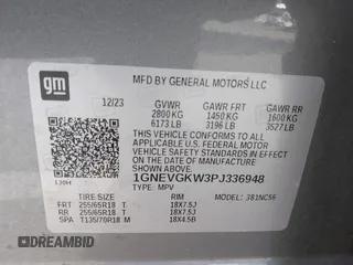 2023 Chevrolet Traverse LT Cloth z VIN 1GNEVGKW3PJ336948, wystawiony jako IAAI lot #42144619 z przebiegiem 15 580 mil mil oraz . Historia ofert i sprzedaży dostępna na DreamBid. Obrazek 9.