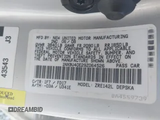 2009 Toyota Corolla with VIN 1NXBU40E29Z064526, listed as a IAAI auction lot 41790965 with 122,578 mi miles. Bid and sale history available at carsss.com. Image 9.