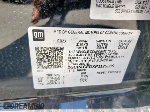 2023 Chevrolet Silverado 1500 LT with VIN 2GCPACEDXP1125286, listed as a Copart auction lot 52520495 with 44,780 mi miles and Salvage Title. Bid and sale history available at DreamBid. Image 12.
