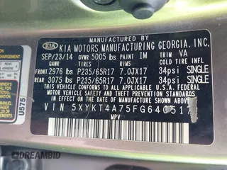 2015 Kia Sorento LX with VIN 5XYKT4A75FG640517, listed as a IAAI auction lot 42019468 with 135,710 mi miles. Bid and sale history available at carsss.com. Image 9.