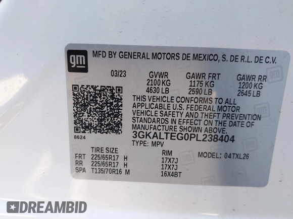 2023 GMC Terrain SLE with VIN 3GKALTEG0PL238404, listed as a IAAI auction lot 42143519 with 12,955 mi miles. Bid and sale history available at carsss.com. Image 9.