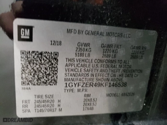2019 Cadillac XT4 FWD Sport with VIN 1GYFZER49KF146538, listed as a Copart auction lot 51551665 with 45,077 mi miles and Clean Title. Bid and sale history available at carsss.com. Image 14.