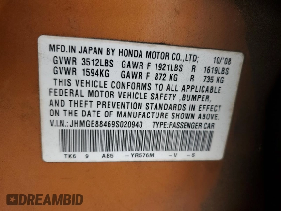 2009 Honda Fit Sport with VIN JHMGE88469S020940, listed as a Copart auction lot 47004055 with 213,745 mi miles and Salvage Title. Bid and sale history available at carsss.com. Image 14.