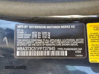 2015 BMW 4 Series 435i with VIN WBA3T3C51FP737945, listed as a Copart auction lot 87710615 with 109,500 mi miles and Clean Title. Bid and sale history available at carsss.com. Image 13.