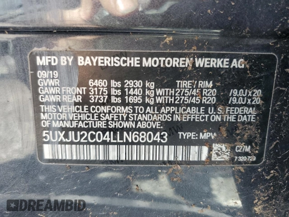 2020 BMW X5 z VIN 5UXJU2C04LLN68043, wystawiony jako Copart lot #49977365 z przebiegiem Nie podano mil oraz Szkoda całkowita • Salvage title. Historia ofert i sprzedaży dostępna na DreamBid. Obrazek 13.