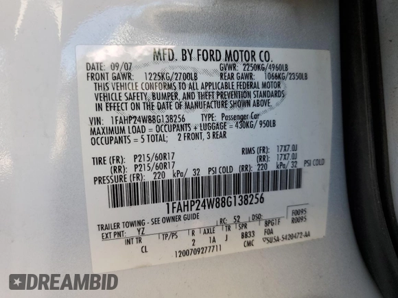 2008 Ford Taurus SEL with VIN 1FAHP24W88G138256, listed as a Copart auction lot 83677454 with 105,087 mi miles and Salvage Title. Bid and sale history available at carsss.com. Image 14.