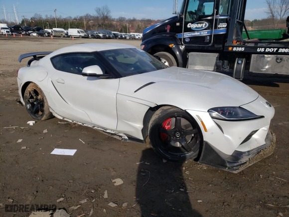 2021 Toyota GR Supra 3.0 with VIN WZ1DB0C07MW043908, listed as a Copart auction lot 80707643 with 11,129 mi miles. Bid and sale history available at carsss.com. Image 4.