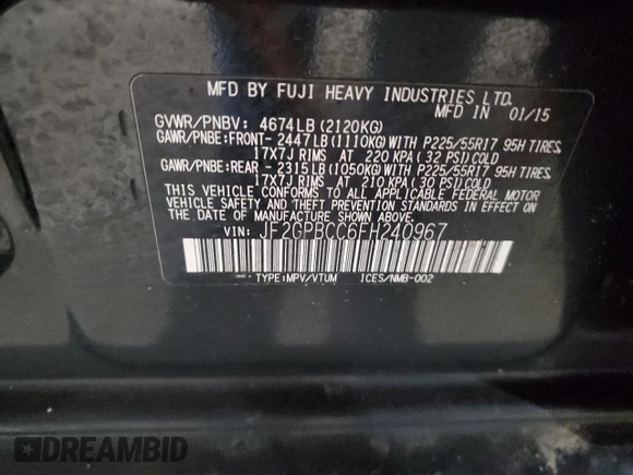 2015 Subaru Crosstrek with VIN JF2GPBCC6FH240967, listed as a Copart auction lot 88954485 with Not provided miles and Clean title. Bid and sale history available at DreamBid. Image 15.