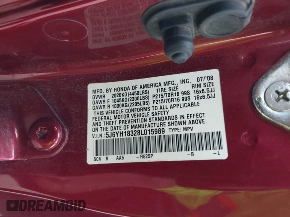 2008 Honda Element LX with VIN 5J6YH18328L015989, listed as a IAAI auction lot 41580440 with 154,715 mi miles and . Bid and sale history available at DreamBid. Image 9.