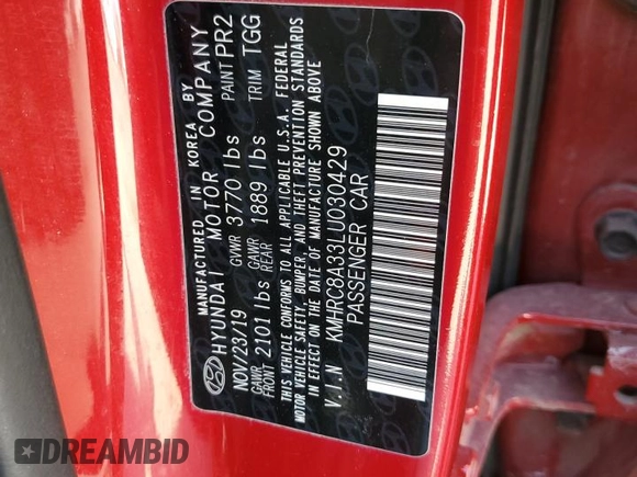 2020 Hyundai Venue SEL with VIN KMHRC8A33LU030429, listed as a Copart auction lot 61128325 with 50,988 mi miles and Salvage title. Bid and sale history available at DreamBid. Image 12.