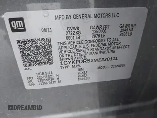 2021 Cadillac XT6 Premium Luxury with VIN 1GYKPDRS2MZ228111, listed as a IAAI auction lot 41671112 with 45,980 mi miles. Bid and sale history available at carsss.com. Image 9.