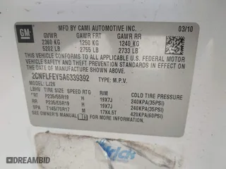 2010 Chevrolet Equinox LTZ with VIN 2CNFLFEY5A6339392, listed as a IAAI auction lot 41446304 with 138,461 mi miles. Bid and sale history available at carsss.com. Image 9.